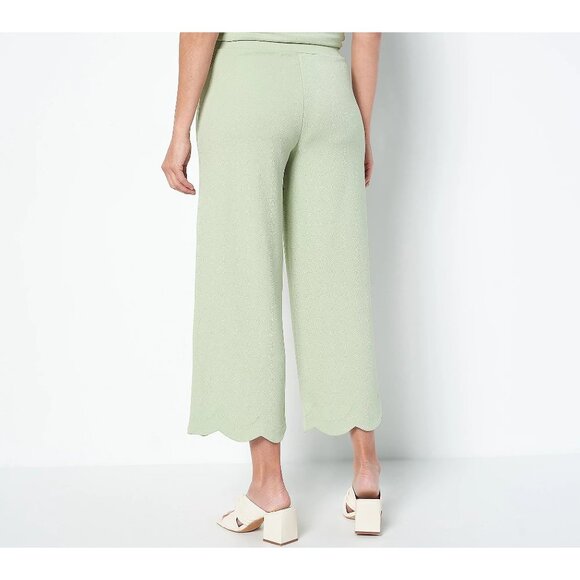 Isaac Mizrahi Live Reg Pebble Knit Wide Leg Pant Scalloped Hem Size 5X Green NEW - Picture 2 of 9